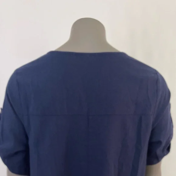 Minibee Dress Women M Navy Blue Linen Cotton Midi Lagenlook Boho Oversized - Picture 4 of 12